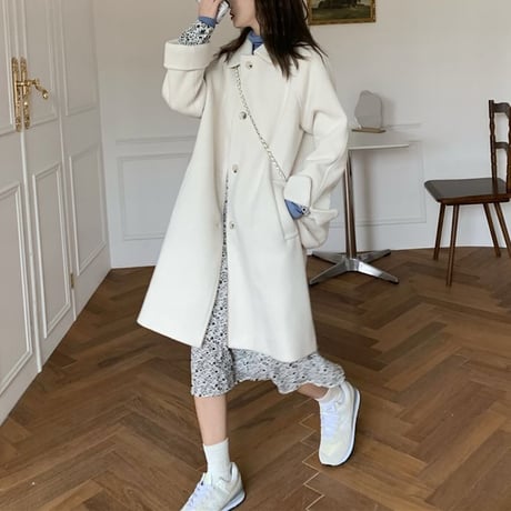 ステンカラーコート ウールコート ロングコート フェイクウール シングルブレスト アウター 長袖 韓国ファッション レディース ルーズ レトロ 大人可愛い ガーリー DTC-656977531859