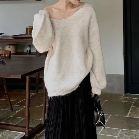 2カラー ニット バックコンシャス バックリボン オープンバック バックレス ルーズ 長袖 レトロ 韓国ファッション レディース 大人可愛い ガーリー DTCA-843523636210