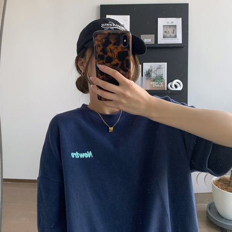 tシャツ ワンポイント バックプリント オーバーサイズ 半袖 ドロップショルダー クルーネック シンプル ルーズ レトロ 大人可愛い ガーリー カジュアル DTCA-645393552994