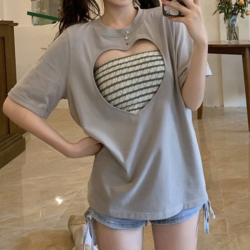 セット商品 ハートカット Tシャツ 半袖 チューブトップ ゆったり