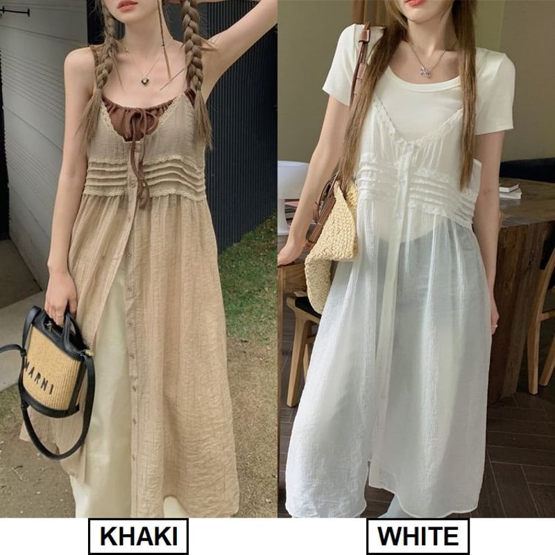 シアー キャミソールワンピース キャミワンピース レース ジレ