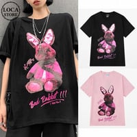 ユニセックス Tシャツ 半袖 ラウンドネック バッドラビット うさぎ プリント オーバーサイズ 韓国ファッション メンズ レディース ストリートファッション DTC-621638638683