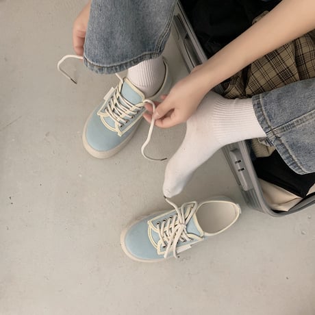 キャンバススニーカー 22.5～25.0cm 厚底 ベーシック シューレース カジュアル 韓国ファッション レディース 歩きやすい 大人可愛い ガーリー DTC-655801897804