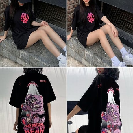 ユニセックス Tシャツ 半袖 SALVATION BEAR ロボットクマちゃん オーバーサイズ 韓国ファッション メンズ レディース 韓国ストリートファッション DTC-676628641569