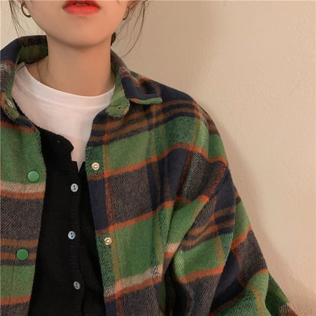 チェック柄 シャツ 長袖 厚手 暖かい アウター チェックシャツ ジャケット ゆったり レトロ 韓国ファッション レディース 大人可愛い ガーリー カジュアル DTC-658148041523