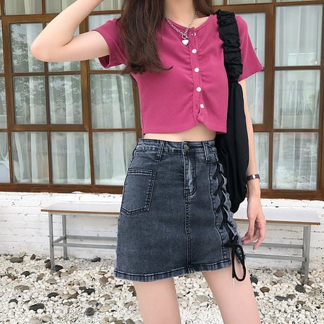 編込み デニムスカート ショートパンツ 韓国ファッション レディース スカパン インナーパンツ ハイウエスト ショート丈 Aライン ガーリー レトロ DTC-618967660120