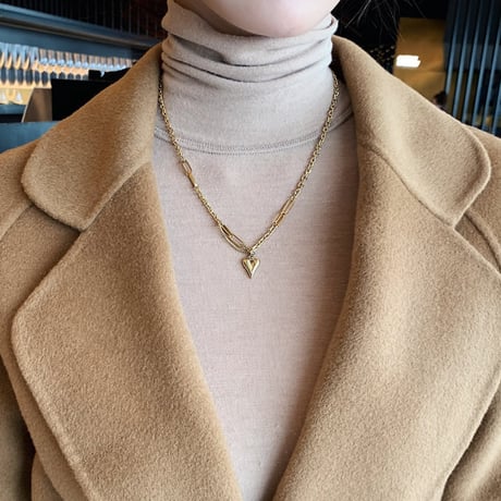 ピーチハート ネックレス チェーン付き 金属アレルギー対応 ペンダント アクセサリー チタンスチール K14メッキ シンプル DTC-629174305990