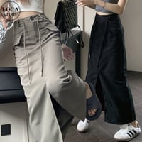 カーゴスカート ハイウエスト スリット ロングスカート Aライン スカート レトロ 韓国ファッション レディース 大人可愛い ガーリー カジュアル DTC-768233387250