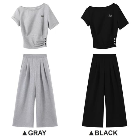 セットアップ 上下セット スウェット オフショルダー tシャツ トップス ワイドパンツ ハイウエスト オフショル レトロ 大人可愛い ガーリー カジュアル DTCA-920359912258