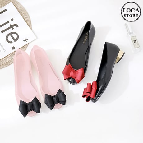 【Soervimy】 ラバーパンプス レインシューズ ヒール3.5cm 半透明 韓国ファッション レディース パンプス ぺたんこ 雨 梅雨 ラバー 防水 596251179530