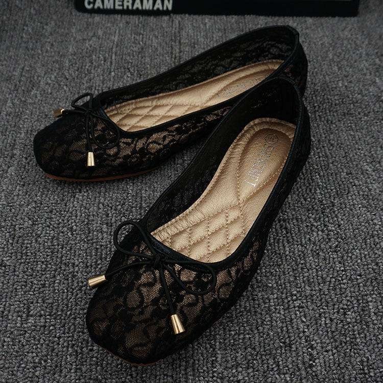 黒メッシュパンプス　花柄　cc850 レディース メッシュバレーシューズ パンプス 花柄レース レース