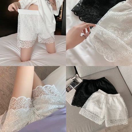 カットワークレース ショートパンツ 薄手 韓国ファッション レディース ハイウエスト ショート丈 シンプル ガーリー