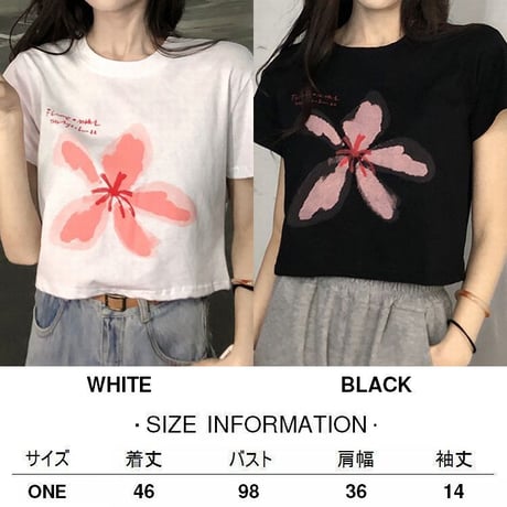 クロップド丈 Tシャツ 半袖 フラワープリント ショート丈 へそ出し 半袖Tシャツ レトロ 韓国ファッション レディース 大人可愛い ガーリー カジュアル DTC-675573313513