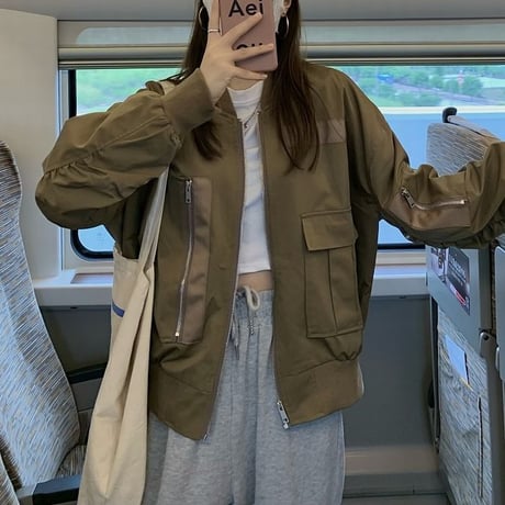 ミリタリー風 ブルゾン ジャンパー MA-1 ポケット 薄手 ルーズ 韓国ファッション レディース 大人可愛い ガーリー カジュアル 韓国ストリートファッション DTC-680499052243