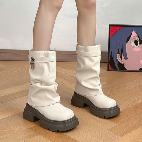 厚底 ショートブーツ 22.5～25.0cm エンジニアブーツ PU フェイクレザー 厚底ブーツ プラットフォーム ブーツ カジュアル 韓国ファッション レディース DTCA-824995505536