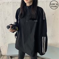 ハーフジップ プルオーバー トップス 韓国ファッション レディース 袖ライン ジャージ スポーツ カジュアル ストリート DTCA-624665017754