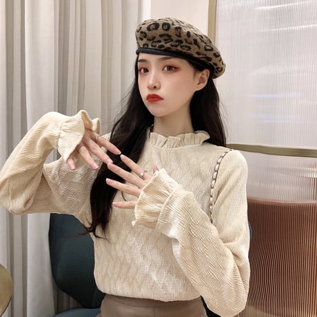 【トップス】 ハーフハイネック 長袖 ボトミングシャツ 韓国ファッション レディース アプリコット ブラック 大人可愛い かわいい ガーリー 630346324534