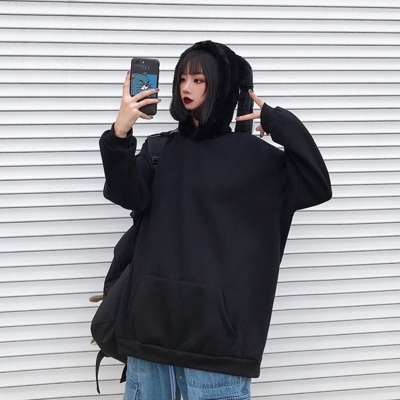 うさ耳 プルオーバー パーカー ラビットファーフード 韓国ファッション