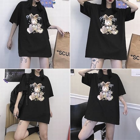ユニセックス Tシャツ 半袖 ギャングラビット うさぎ バックプリント オーバーサイズ カジュアル ストリート系ファッション 韓国ファッション メンズ レディース DTC-621066792570