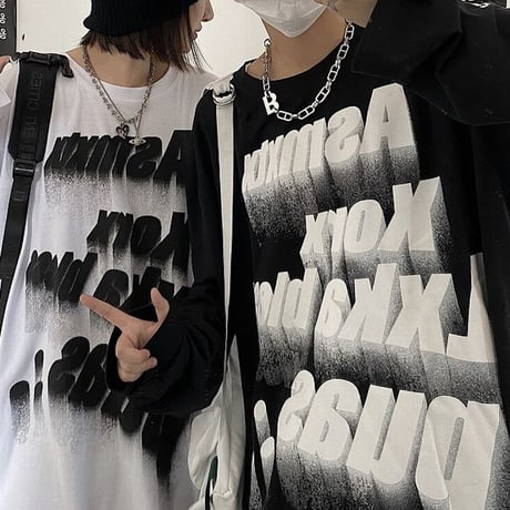 ユニセックス Tシャツ 長袖 ロンT レタープリント プルオーバー オーバーサイズ 韓国ファッション メンズ レディース 大きめ カジュアル ストリートファッションDTC-654243924367
