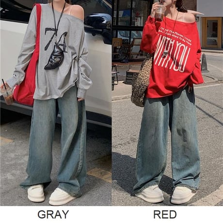 2WAY 前後着用 トップス ロンT ワンショルダー オフショルダー tシャツ スウェット アシンメトリー オーバーサイズ ゆったり レトロ 長袖 カジュアル DTCA-837273595763