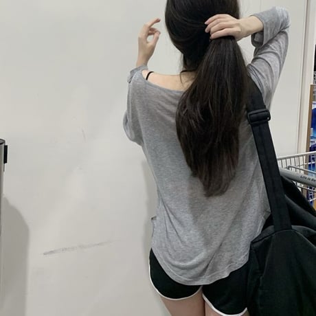 2点セット tシャツ ホルターネック キャミソール フロントボタン 薄手 オーバーサイズ トップス 長袖 レトロ 韓国ファッション レディース 大人可愛い ガーリー DTC-705063752334