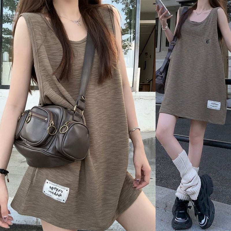 タンクトップ オーバーサイズ タンクワンピース ノースリーブ トップス