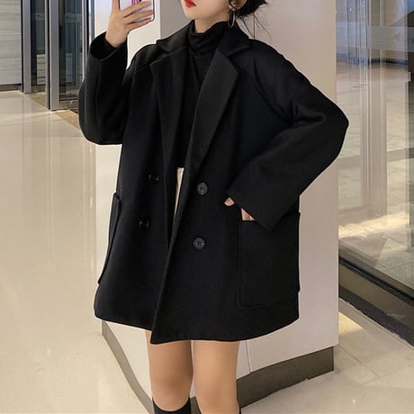 チェスターコート ダブルブレスト ラムウール キルティング ルーズ 韓国ファッション レディース コート ダブルボタン ラグランスリーブ 大人可愛い ガーリー DTC-631680490971