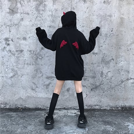 ユニセックス プルオーバー パーカー メンズ レディース 悪魔の耳と羽 オーバーサイズ ルーズ 大きいサイズ ストリート TBN-604130357724
