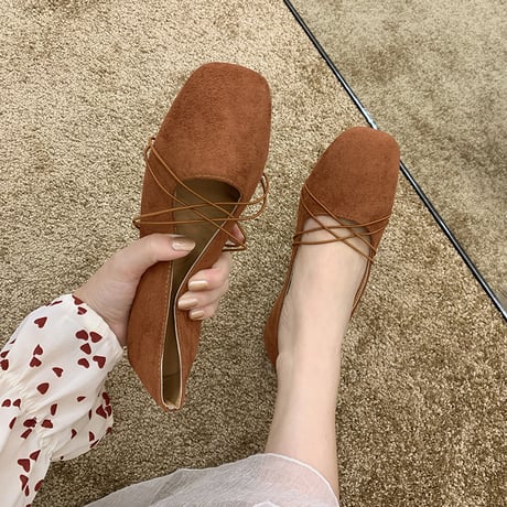 パンプス フラットシューズ スエード スクエアトゥ ぺたんこ 韓国ファッション レディース フラット フラットパンプス キュート 痛くない かわいい 歩きやすい 600321796302