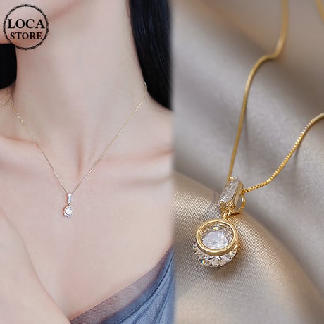 ネックレス CZ チェーン付き ペンダント アクセサリー 合金 K14メッキ シンプル ジュエリー DTC-645590525571