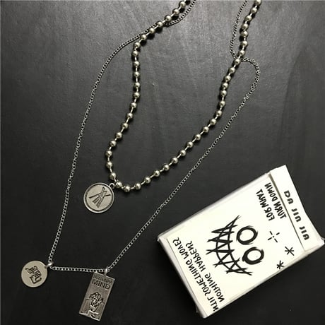 2セット ネックレス コイン プレート メダル チェーン付 ペンダント 金属アレルギー対応 チタン ユニセックス ストリート TBN-597612100572