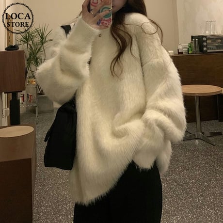 ファーニットセーター ファーセーター ニットセーター モヘアセーター 長袖 ルーズ 暖かい ゆったり レトロ 韓国ファッション レディース 大人可愛い ガーリー DTC-634715262616