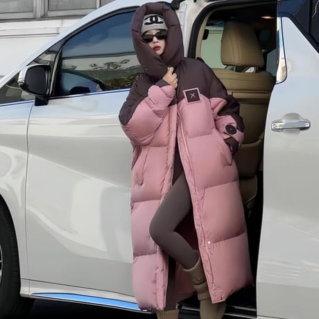 フード付き ダウンコート ベンチコート 中綿 バイカラー スタンドネック 配色 ロングコート 中綿コート 防寒 アウター レトロ 大人可愛い ガーリー カジュアル DTCA-811255104000