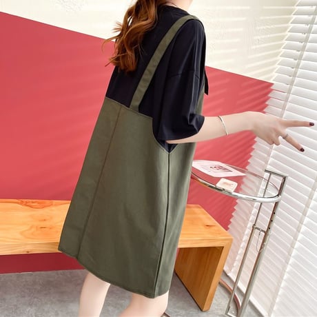 フェイクレイヤード ワンピース Tシャツ ドッキングワンピース ミニ丈 バイカラー ルーズ 半袖 レトロ 大人可愛い ガーリー 韓国ファッション レディース DTC-678993747695