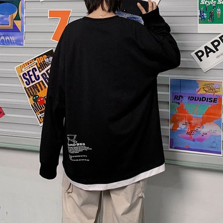 ユニセックス Tシャツ 長袖 韓国ファッション メンズ レディース ラウンドネック シンプル 英字 プリント オーバーサイズ 大きいサイズ ルーズ ストリート DTC-624323933048