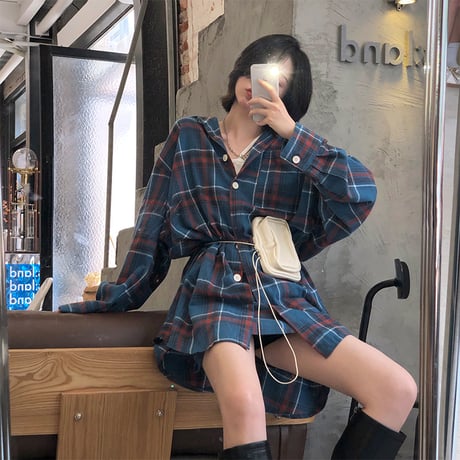 セットアップ チェックシャツ ＋ チェックスカート 韓国ファッション レディース 2点セット チェック柄シャツ スカート 大人可愛い ガーリー カジュアル DTC-626896701811