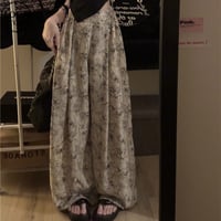花柄 モップパンツ ワイドパンツ ハイウエスト ウエストゴム ルーズ レトロ 韓国ファッション レディース 大人可愛い レトロ ガーリー カジュアル DTC-711181174852