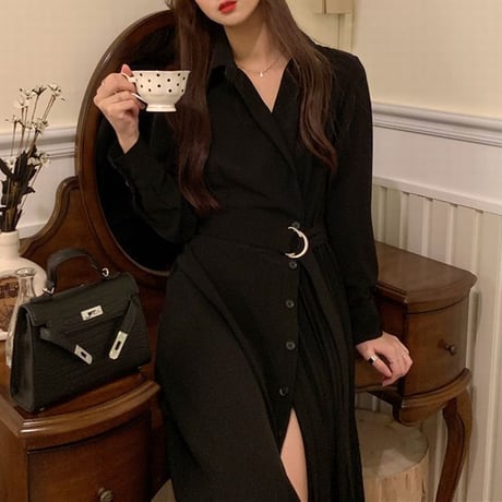 コート風 ワンピース 切り替え プリーツスカート ウエストマーク シングルブレスト ロング丈 長袖 ハイウエスト Aライン 大人可愛い ガーリーDTC-652657313496)