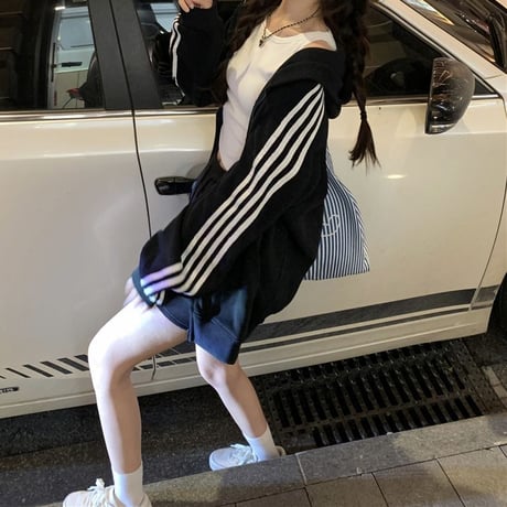 セットアップ サイドライン パーカー ミニスカート 長袖 ゆったり ルーズ 上下セット レトロ カジュアル 韓国ファッション レディース 大人可愛い ガーリー DTC-738691849961