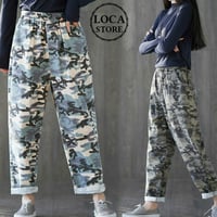 レディース 迷彩柄カジュアルワイドレッグパンツ ハーランパンツ ウエストゴム ゆったりシルエット (DCT-585634250661)