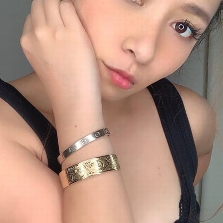 ハワイアンジュエリー 太め バングル メンズ レディース スクロール 波 金属アレルギー対応 サージカル ステンレス 316L PVD スチールシルバー イエローゴールド インスタ gbg8147