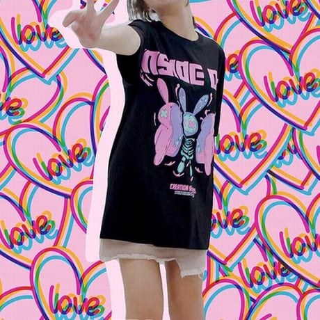 ユニセックス Tシャツ 半袖 うさぎ スケルトン プリント オーバーサイズ 大きめ カジュアル 韓国ファッション メンズ レディース 韓国ストリートファッション DTC-641627202982