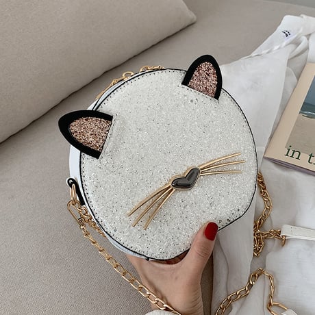 猫モチーフ スパンコール ショルダーバッグ ミニバッグ チェーンストラップ アニマルバッグ 丸い 斜めがけ シンプル 肩掛け レトロ かわいい ガーリー DTC-598736833746