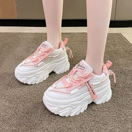 厚底 ダッドスニーカー 22.0～24.5cm メッシュ シューレース スニーカー スポーツ 厚底スニーカー カジュアル 歩きやすい 韓国ファッション レディース DTC-677459016885