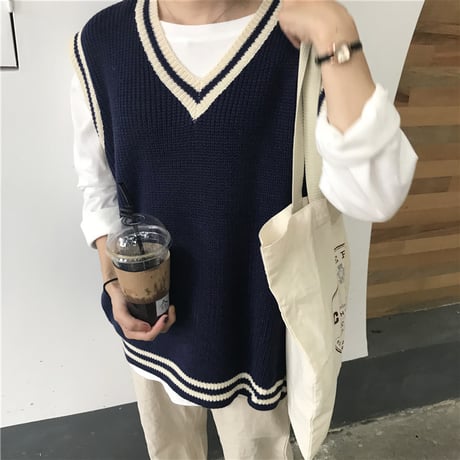 ニットベスト ルーズ Vネック ライン 韓国ファッション レディース ベスト ノースリーブ セーター シンプル レトロ 大人可愛い ガーリー DTC-626062121270