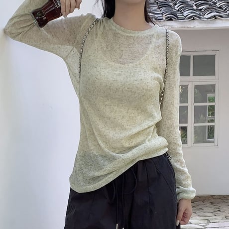 シアートップス パラシュートパンツ シアーTシャツ トップス ワイドパンツ ドローコード 長袖 セットアップ 韓国ファッション レディース 大人可愛い ガーリー DTC-768485999145