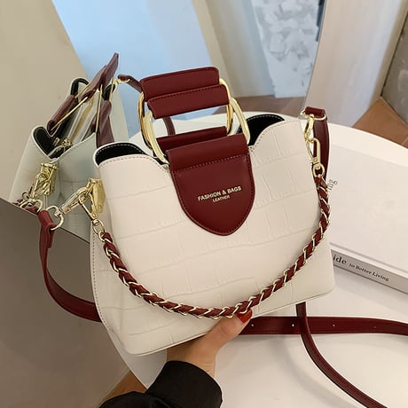 2WAY ハンドバッグ ショルダーバッグ ファスナー ミニバッグ スクエアバッグ バッグ 鞄 レトロ ブラック ホワイト ブラウン ワインレッド DTC-625751564330