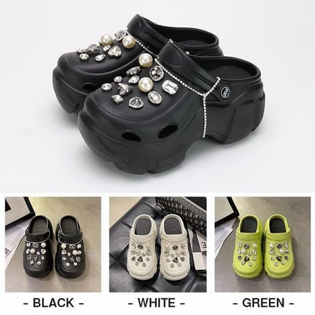 2way 厚底 サンダル 22.0～25.0cm ビジュー ラインストーンチェーン スリッパ ビーチサンダル 厚底サンダル トレンド 韓国ファッション レディース DTC-703229443719