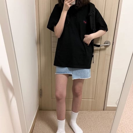 レディース Tシャツ ワンポイント ビックTシャツ プリント シンプル 大きいサイズ ホワイト ブラック 韓国ファッション (DTC-591605629184)